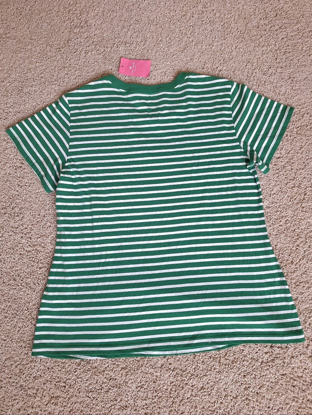 Kate Spade Green White Striped Raised Logo Short Sleeved Tee Size Large - Picture 7 of 8